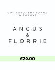 Angus & Florrie gift card with a value of £20.00 on a white background