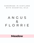 Logo of Angus & Florrie with 'Handmade in Scotland with Essential Oils' text on a white background.