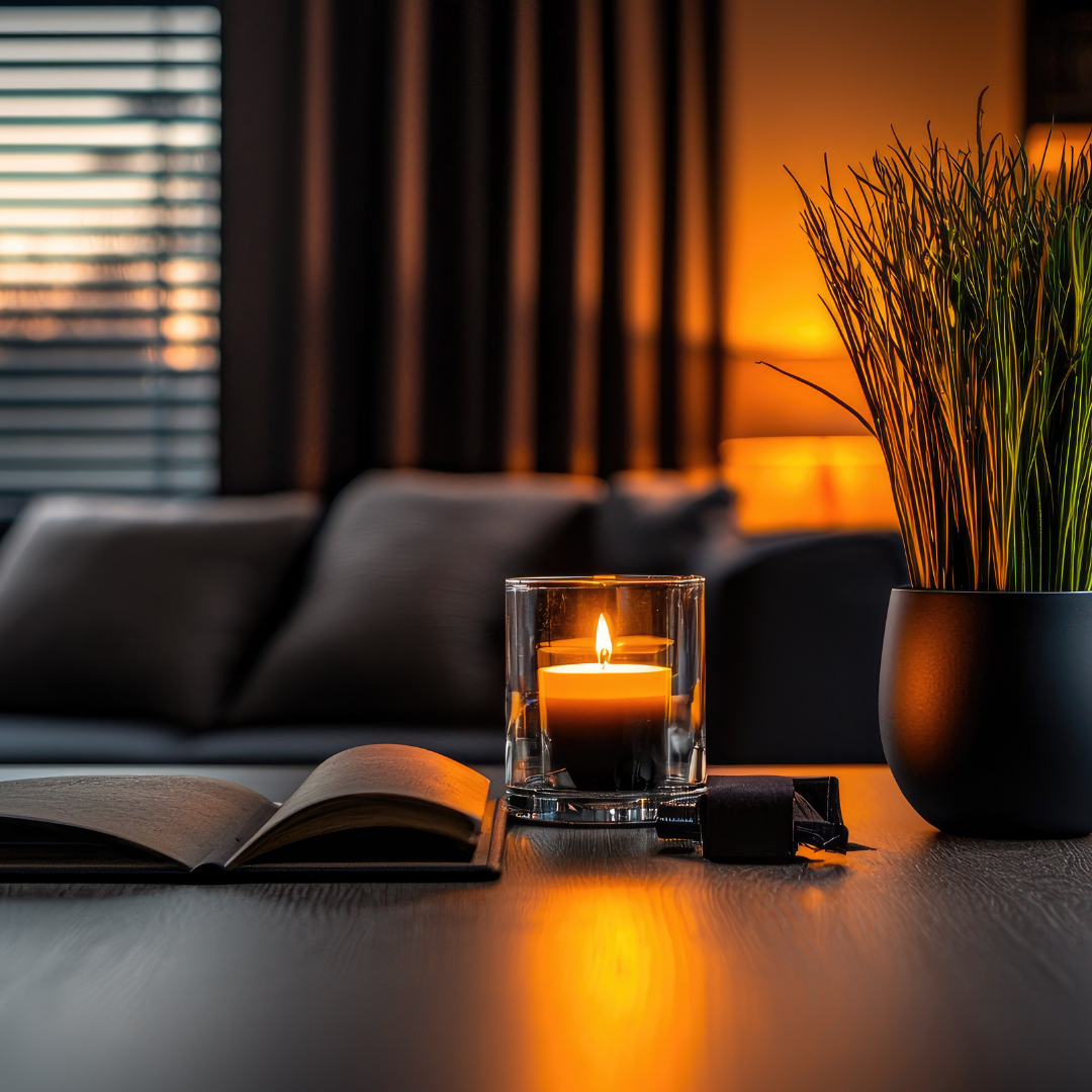 cosy room with lit candle