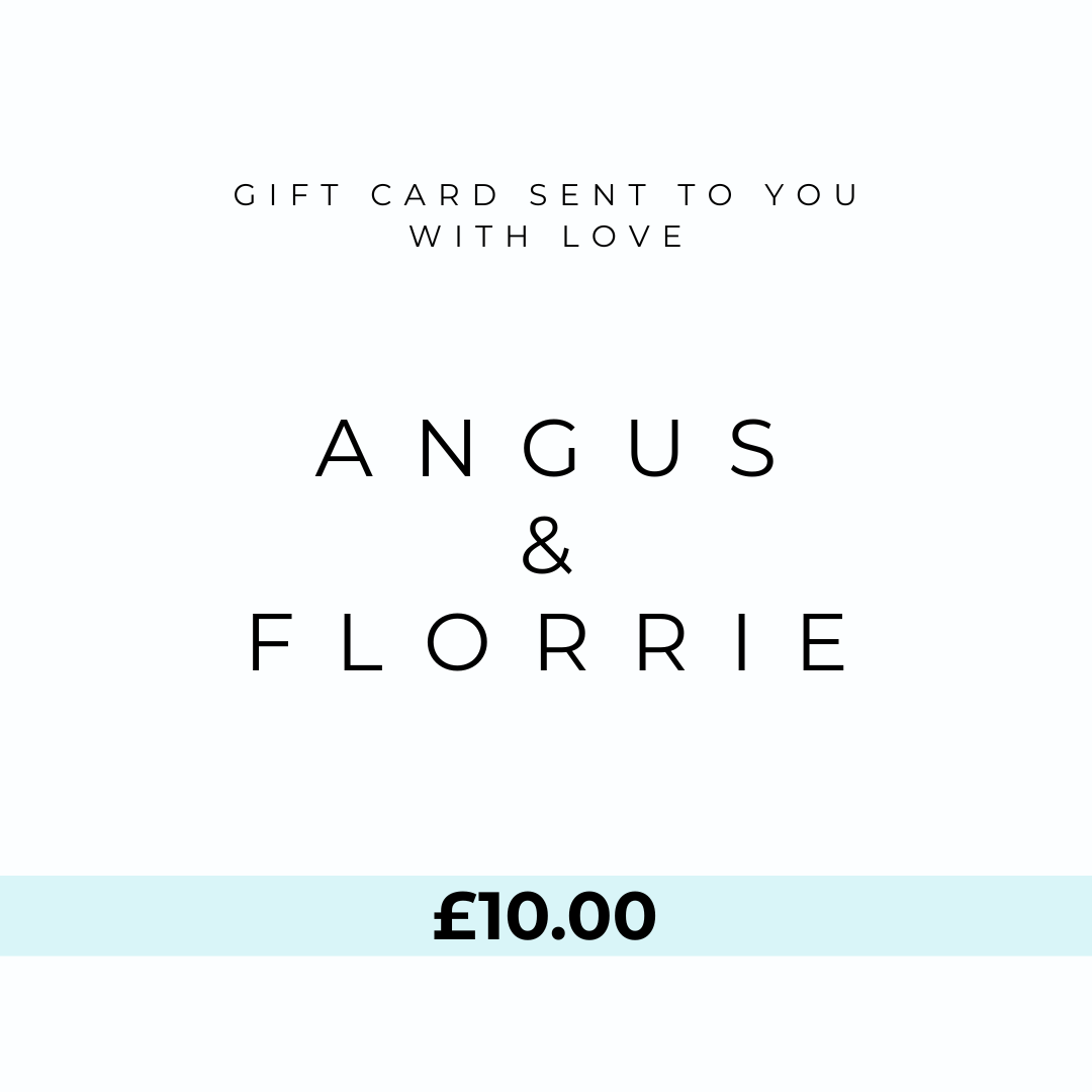 Angus & Florrie gift card with £10.00 value on a white background