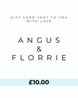 Angus & Florrie gift card with £10.00 value on a white background