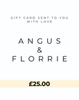 Angus & Florrie gift card with a value of £25.00 on a white background